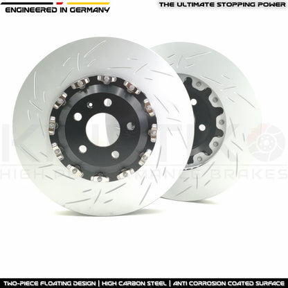 FOR AUDI RS4 RS5 B9 GROOVED FRONT 2 PIECE FLOATING BRAKE DISCS CERAMIC PADS