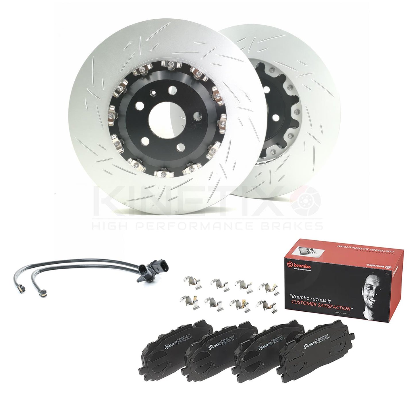 FOR AUDI RS4 RS5 B9 GROOVED FRONT 2 PIECE FLOATING BRAKE DISCS BREMBO PADS 375mm