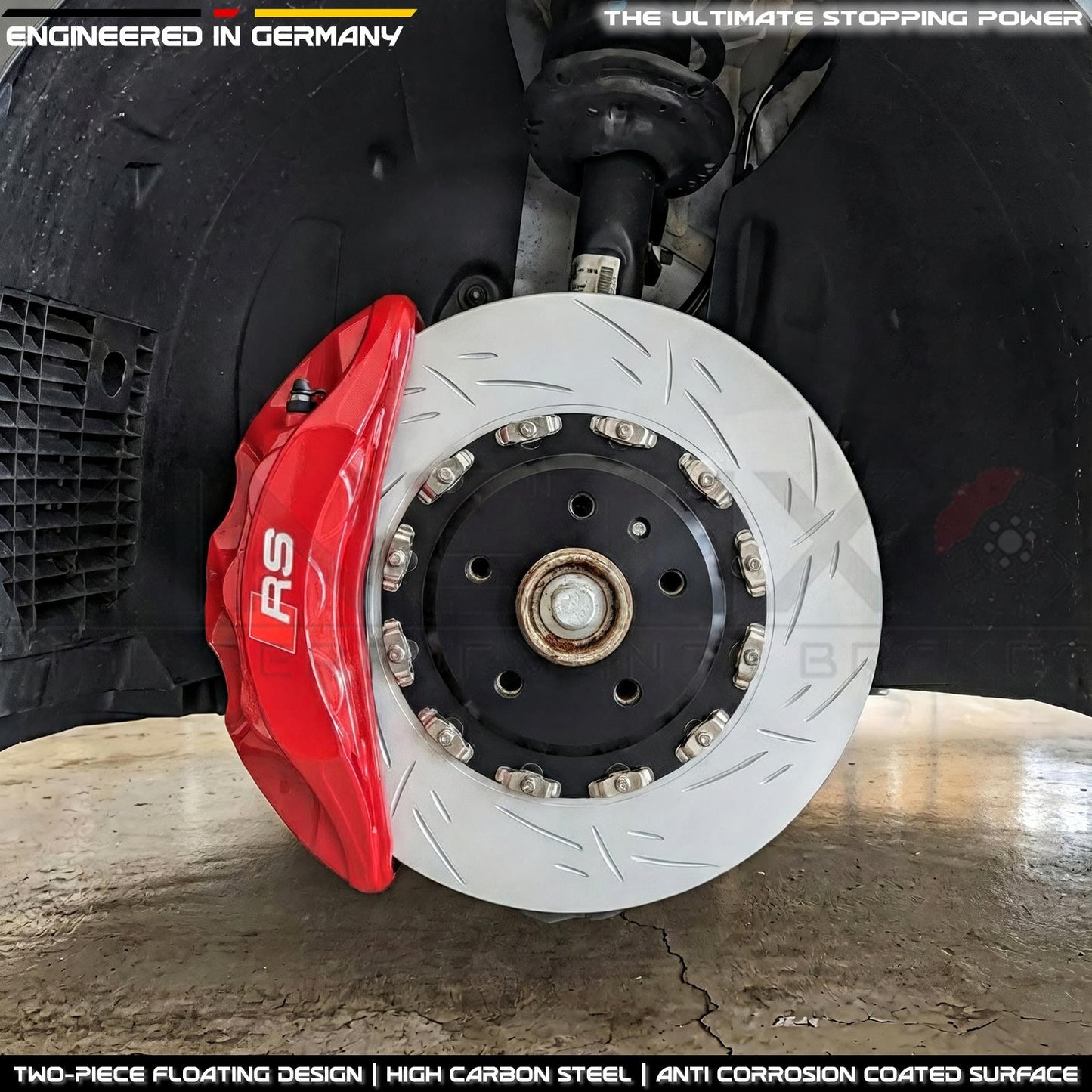 FOR AUDI RS3 8Y 2021- TWO PIECE FLOATING FRONT BRAKE DISCS PAIR 357mm X 34mm 4M0615301BJ