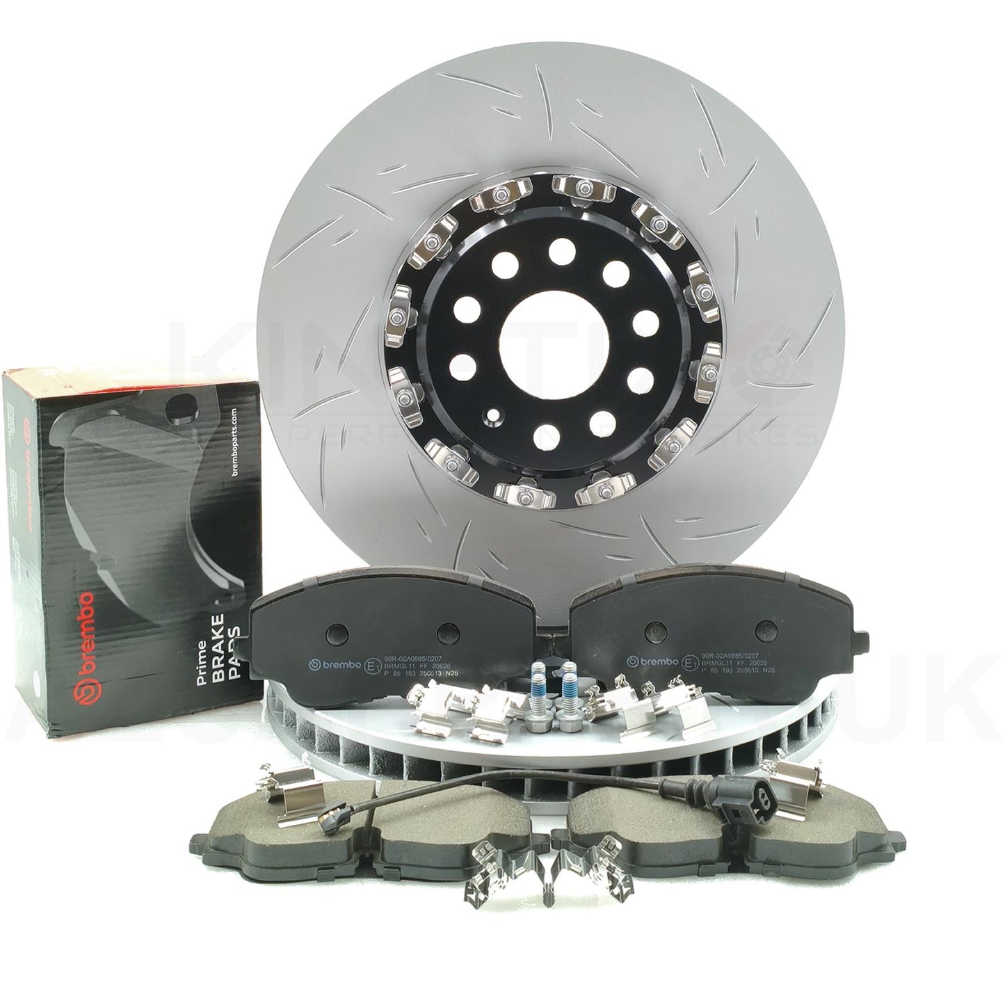 FOR VW ARTEON R GOLF R TIGUAN R 2.0 R GROOVED TWO PIECE FLOATING FRONT BRAKE DISCS BREMBO PADS & WEAR WIRE SENSOR LEAD 357mm X 34mm 5WA615301J / 5WA615301A