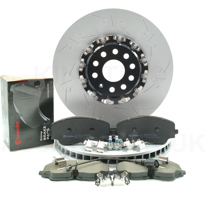 FOR VW ARTEON R GOLF R TIGUAN R 2.0 R GROOVED TWO PIECE FLOATING FRONT BRAKE DISCS BREMBO PADS & WEAR WIRE SENSOR LEAD 357mm X 34mm 5WA615301J / 5WA615301A
