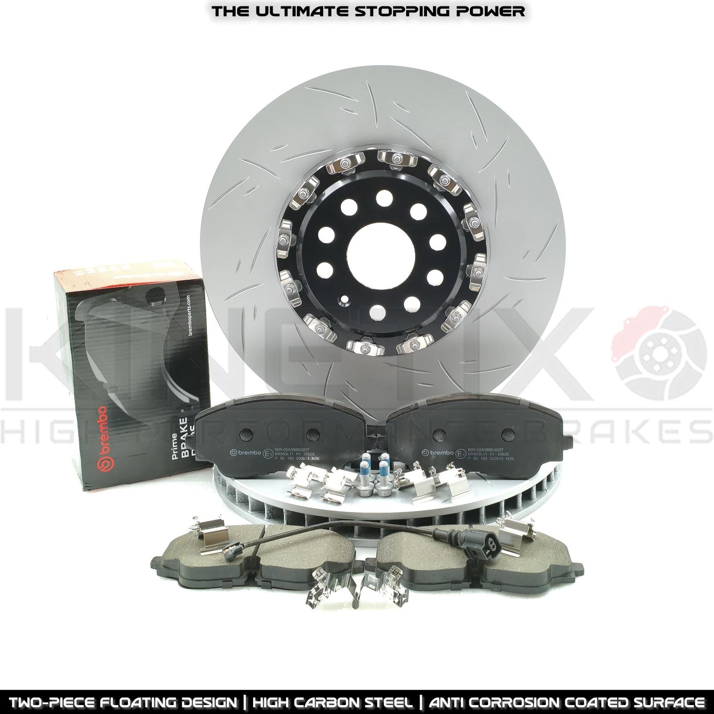 FOR VW ARTEON R GOLF R TIGUAN R 2.0 R GROOVED TWO PIECE FLOATING FRONT BRAKE DISCS BREMBO PADS & WEAR WIRE SENSOR LEAD 357mm X 34mm 5WA615301J / 5WA615301A