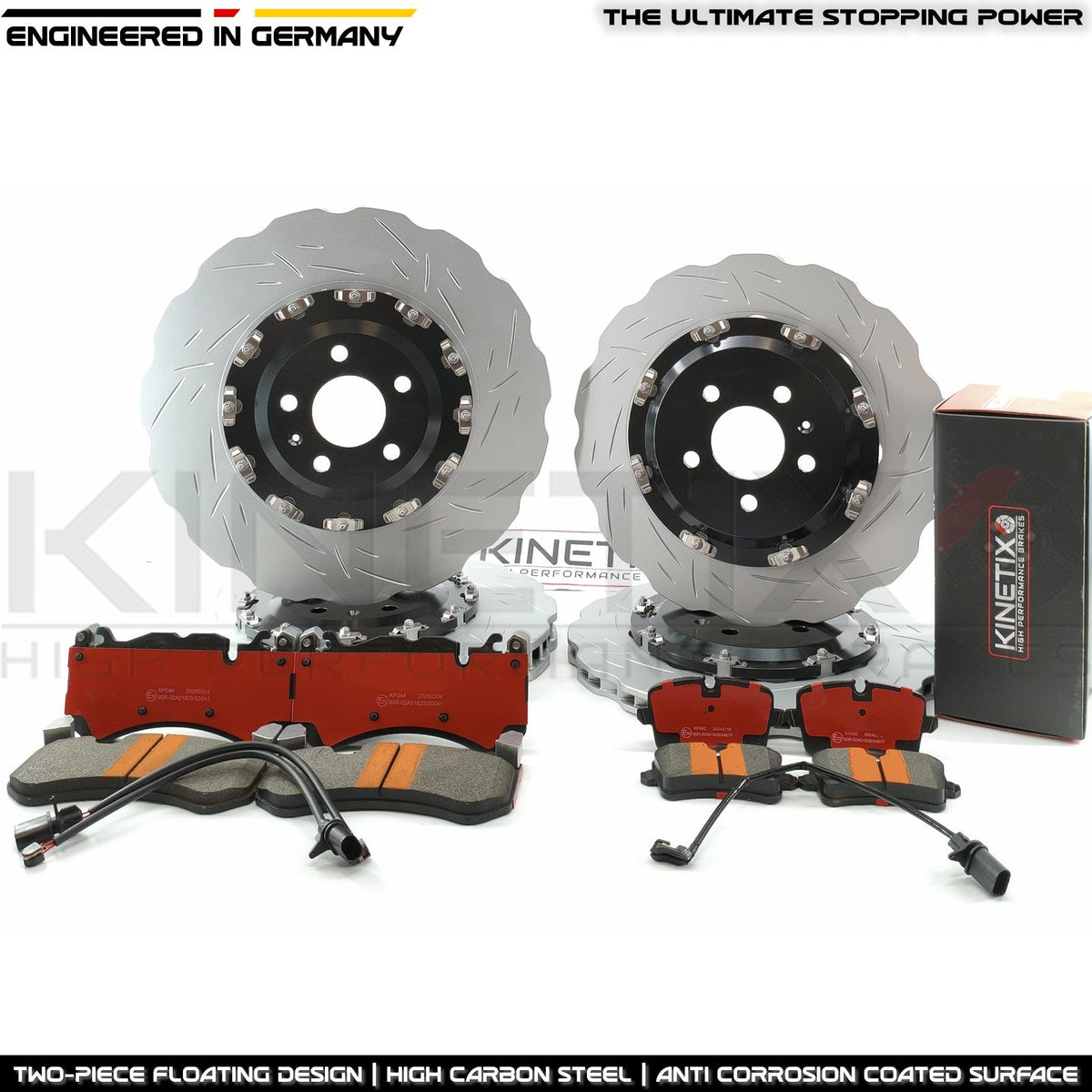 FOR AUDI RS6 C7 (2013-2018) TWO PIECE FLOATING FRONT REAR PERFORMANCE BRAKE DISCS CERAMIC RACING PADS & WEAR WIRE SENSOR LEADS 390mm X 36mm / 356mm X 22mm 4G0615301AH | 4G0615301E | 4G0615601 | 4G0615301 | 4G0615601E