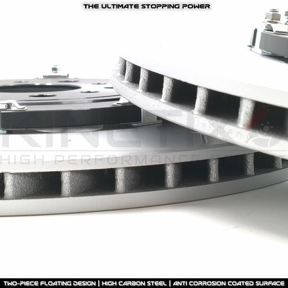 BMW M3 G80 G81 M4 G82 G83 GROOVED REAR TWO-PIECE FLOATING BRAKE DISCS PAIR 370mm X 24mm 34208093729 | 34207889663 | 34208093730 | 34207889664