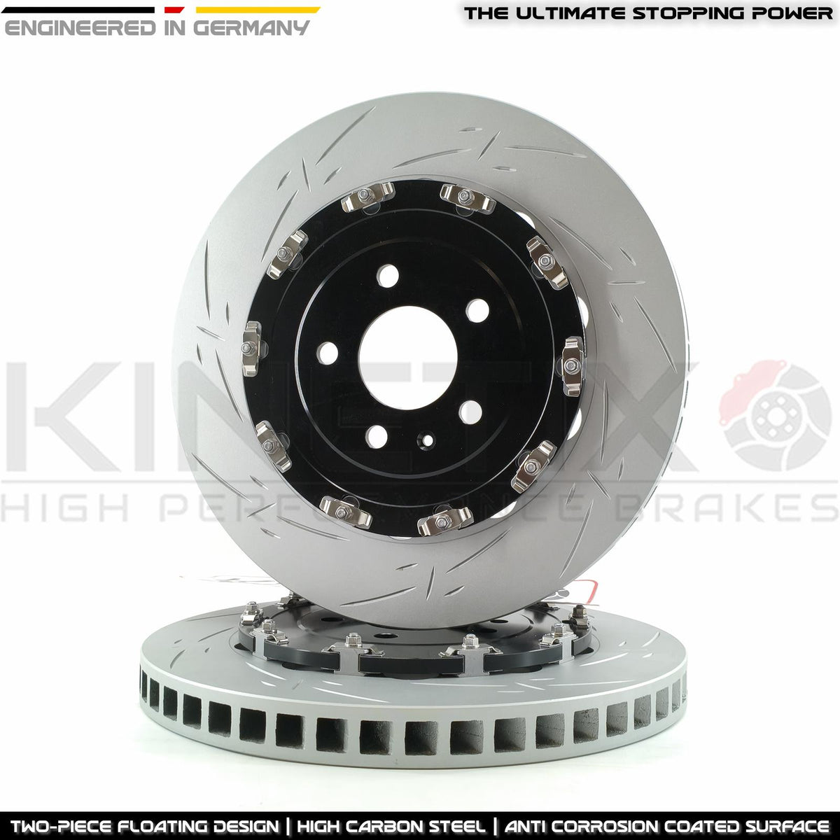 FOR AUDI R8 (2006-2024) REAR PERFORMANCE TWO PIECE FLOATING BRAKE DISCS PAIR 356mm X 32mm **FITS STEEL BRAKE DISCS SETUP ONLY**