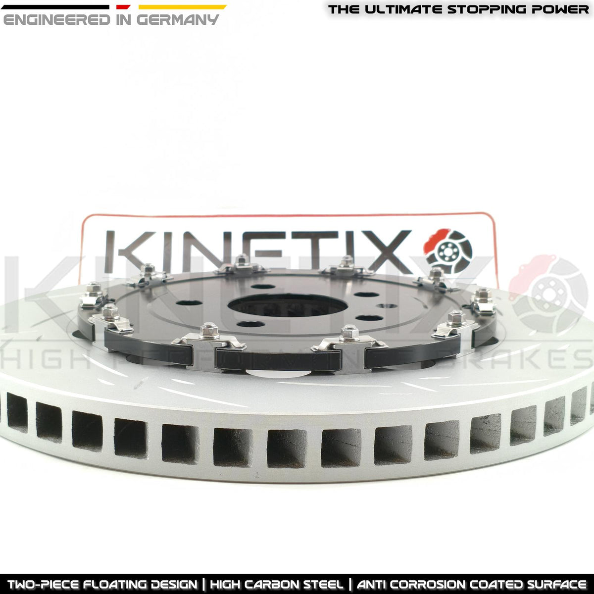FOR AUDI R8 (2006-2024) REAR PERFORMANCE TWO PIECE FLOATING BRAKE DISCS PAIR 356mm X 32mm **FITS STEEL BRAKE DISCS SETUP ONLY**