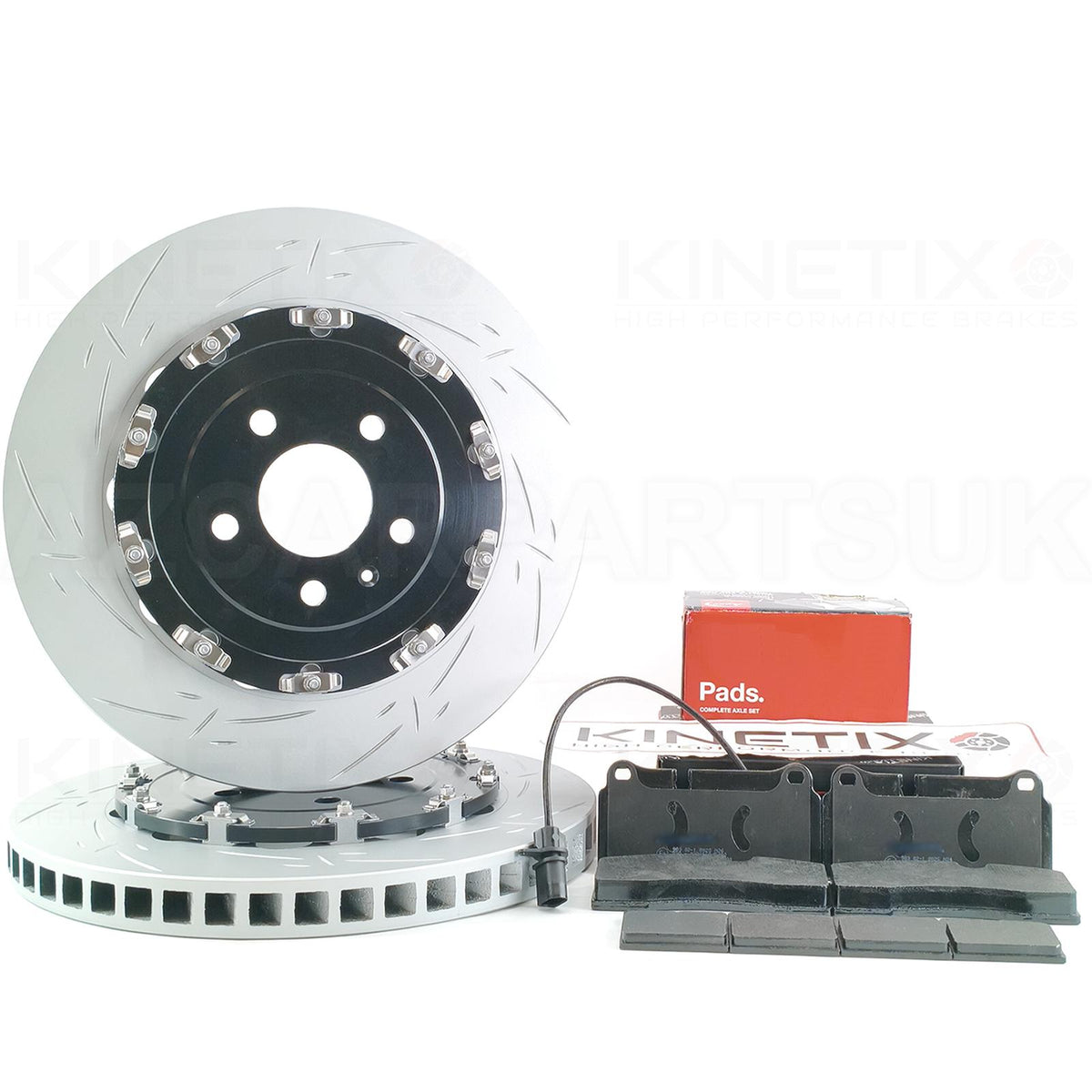 FOR AUDI R8 (2006-2024) 4.2 FSI / 5.2 FSI TWO-PIECE FLOATING REAR BRAKE DISCS PADS & PARKING HAND BRAKE PADS (356mm X 32mm) 4S0615601B | 420615601A | 420615601B | 420615601C | 420615601E | 420615601F