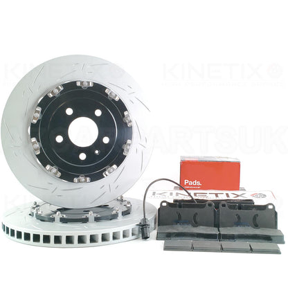 FOR AUDI R8 (2006-2024) 4.2 FSI / 5.2 FSI TWO-PIECE FLOATING REAR BRAKE DISCS PADS & PARKING HAND BRAKE PADS (356mm X 32mm) 4S0615601B | 420615601A | 420615601B | 420615601C | 420615601E | 420615601F