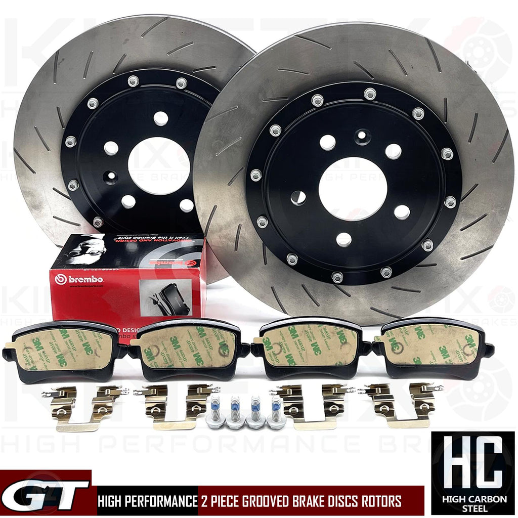 FOR AUDI S4 S5 SQ5 REAR 2 PIECE GROOVE PERFORMANCE BRAKE DISCS BREMBO PADS 330mm
