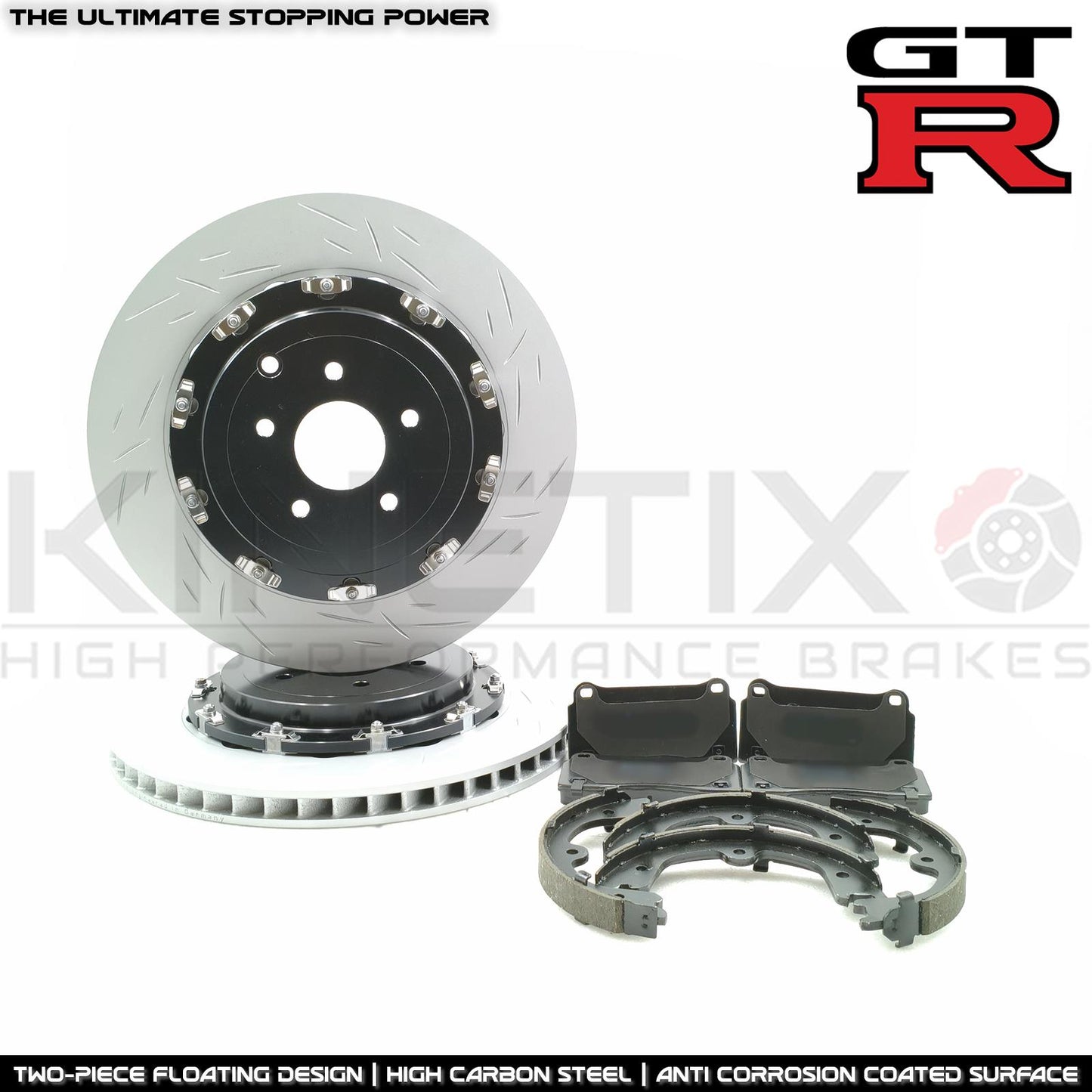 FOR NISSAN GTR GT-R R35 (2007-2025) REAR TWO PIECE FLOATING BRAKE DISCS PADS PARKING HAND BRAKE SHOES SET 380mm