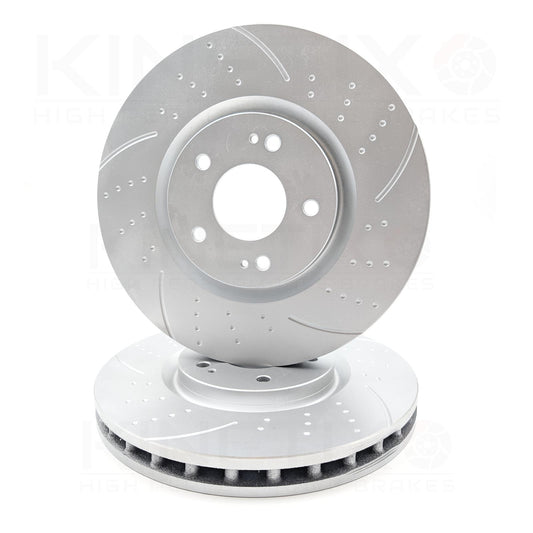 FOR MITSUBISHI LANCER EVO 7 FRONT DIMPLED GROOVED KINETIX BRAKE DISCS PAIR 320mm