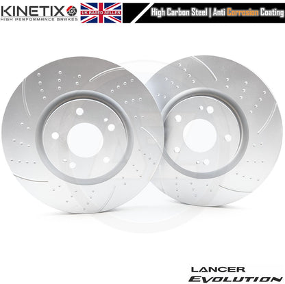 FOR MITSUBISHI LANCER EVO 6 FRONT DIMPLED GROOVED KINETIX BRAKE DISCS PAIR 320mm