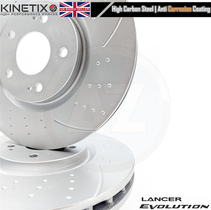 FOR MITSUBISHI LANCER EVO 6 FRONT DIMPLED GROOVED KINETIX BRAKE DISCS PAIR 320mm