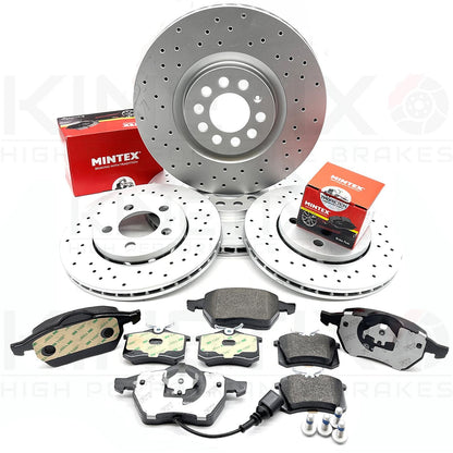 FOR VW GOLF 2.8 VR6 MK4 FRONT REAR DRILLED BRAKE DISCS MINTEX PADS 312mm 256mm