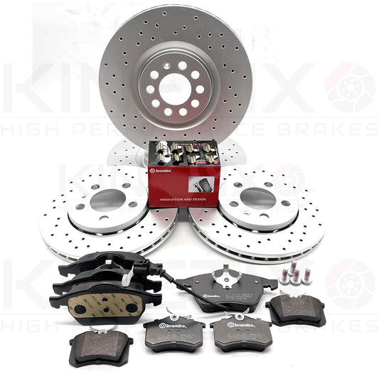 FOR SKODA OCTAVIA VRS RS 1.8 T FRONT REAR DRILLED BRAKE DISCS BREMBO PADS FR/RR