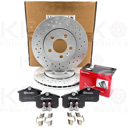 FOR AUDI S3 8L 1999-2003 REAR CROSS DRILLED BRAKE DISCS BREMBO PADS 256mm