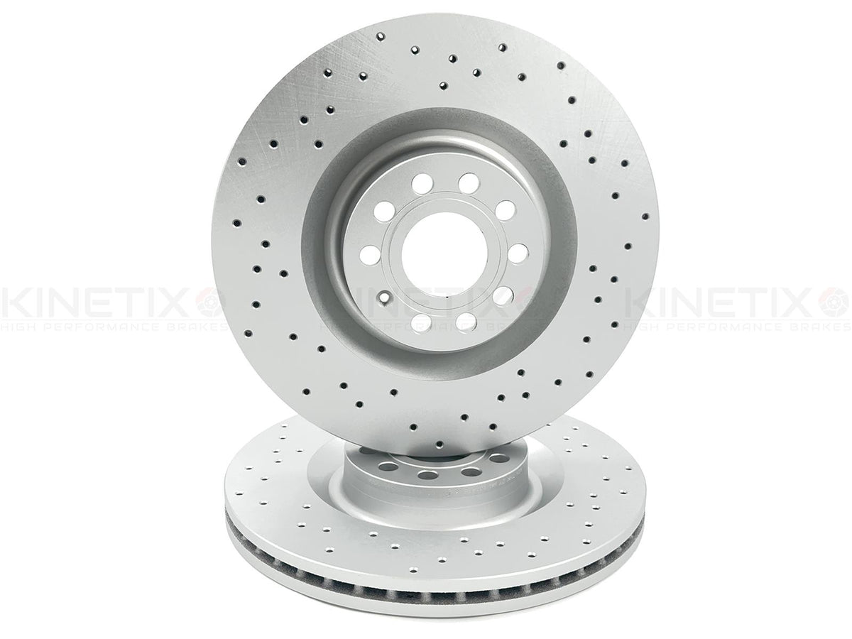 FOR SEAT LEON CUPRA R 2009-12 DRILLED FRONT BRAKE DISCS CERAMIC BRAKE PADS 345mm