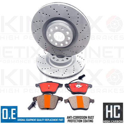 FOR VW GOLF R32 MK5 05-08 DRILLED FRONT BRAKE DISCS RACING CERAMIC PADS 345mm