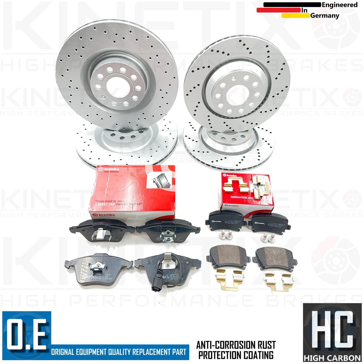 FOR VW GOLF R MK6 CROSS DRILLED FRONT REAR BRAKE DISCS BREMBO PADS 345mm 310mm