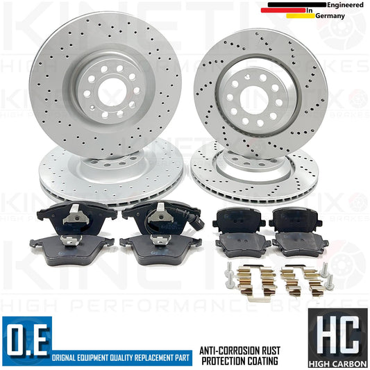 FOR VW PASSAT R36 3.6 V6 CROSS DRILLED FRONT REAR BRAKE DISCS PADS 345mm 310mm