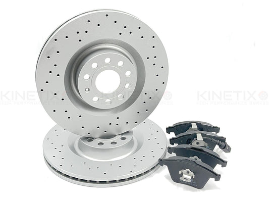 FOR VW CC PASSAT 3.6 R36 CROSS DRILLED PERFORMANCE FRONT BRAKE DISCS PADS 345mm