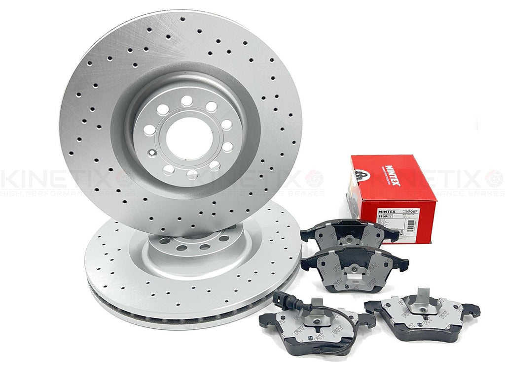 FOR VW CC PASSAT 3.6 R36 CROSS DRILLED FRONT BRAKE DISCS MINTEX PADS 345mm