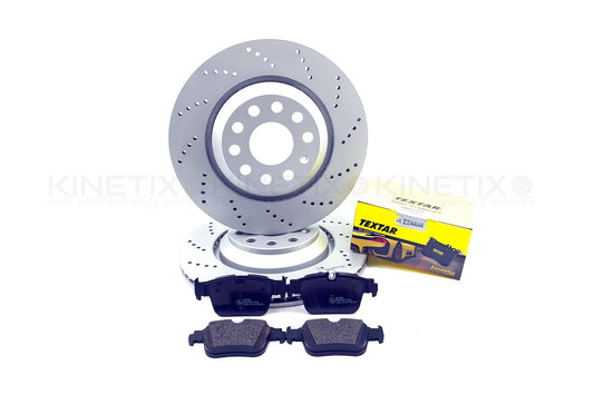 FOR AUDI S3 RS3 8Y VW GOLF R GTI MK8 DRILLED REAR BRAKE DISCS TEXTAR PADS 310mm
