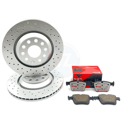 FOR VW TIGUAN 2016- CROSS DRILLED REAR BRAKE DISCS BREMBO XTRA PADS 310mm
