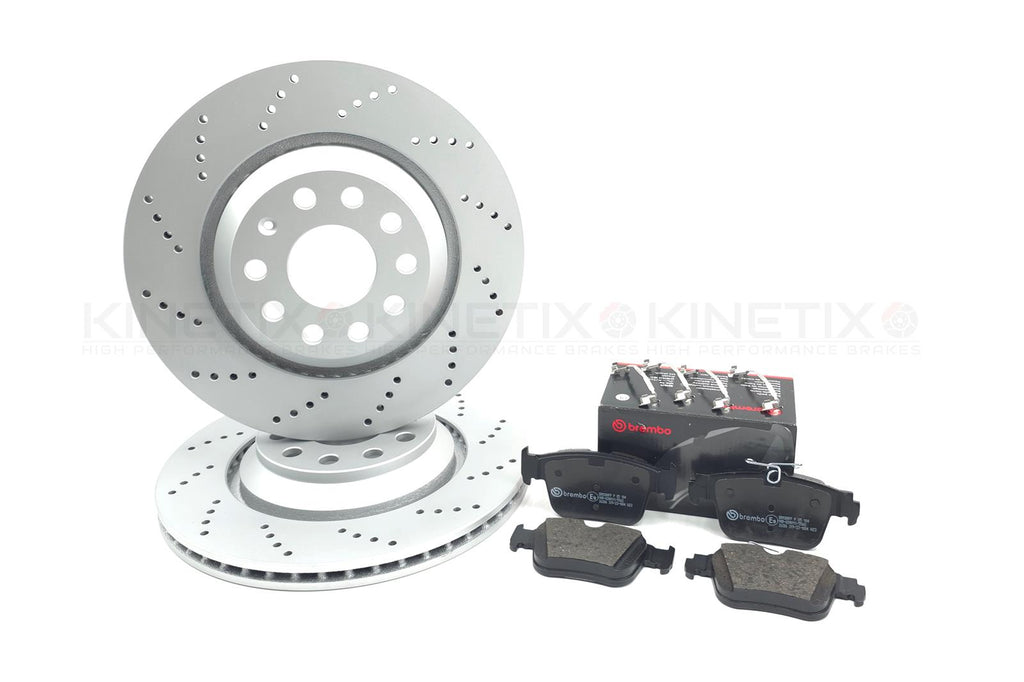 FOR VW ARTEON R TIGUAN R 2.0 R CROSS DRILLED REAR BRAKE DISCS BREMBO PADS 310mm