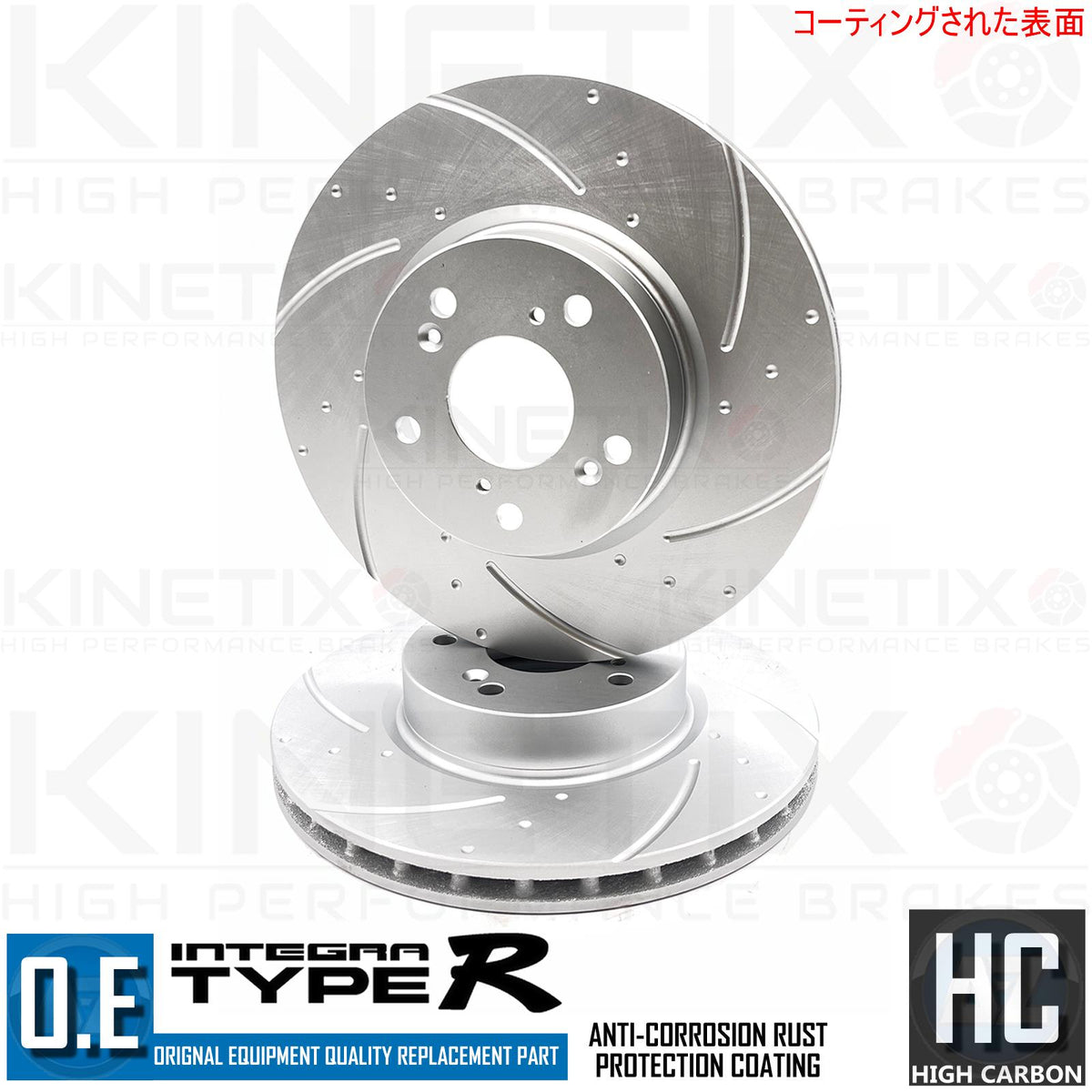 FOR DC5 INTEGRA TYPE R DIMPLED & GROOVED FRONT BRAKE DISCS BREMBO PADS 300mm