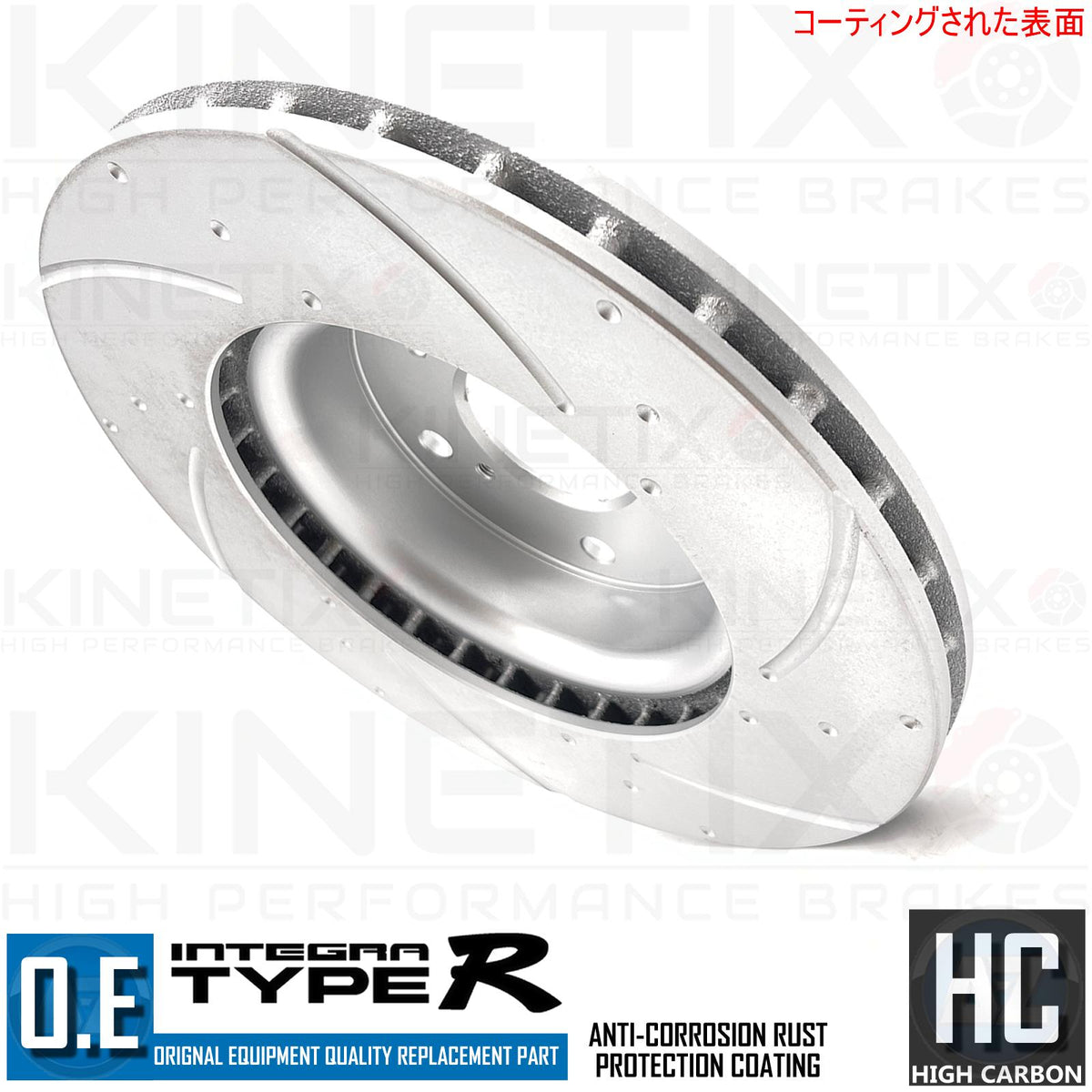 FOR DC5 INTEGRA TYPE R DIMPLED & GROOVED FRONT BRAKE DISCS BREMBO PADS 300mm