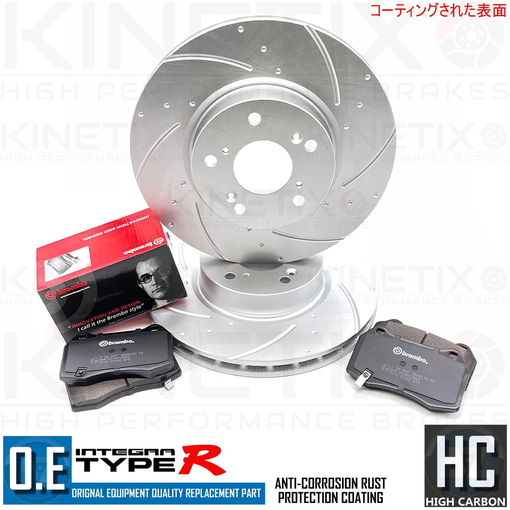 FOR HONDA INTEGRA DC5 TYPE R FRONT DIMPLED GROOVED BRAKE DISCS BREMBO PADS 300m