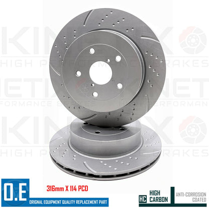 FOR SUBARU IMPREZA (GD,GG,GE) REAR DIMPLED GROOVED BRAKE DISCS PAIR 316mm 114pcd