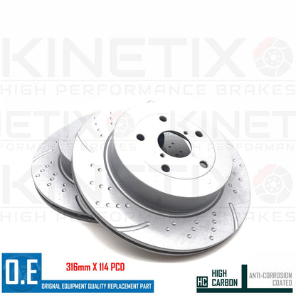 FOR SUBARU IMPREZA GD 2.0 WRX STi 01-05 REAR PERFORMANCE BRAKE DISCS PAIR 316mm