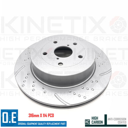 FOR SUBARU IMPREZA (GD,GG,GE) REAR DIMPLED GROOVED BRAKE DISCS PAIR 316mm 114pcd