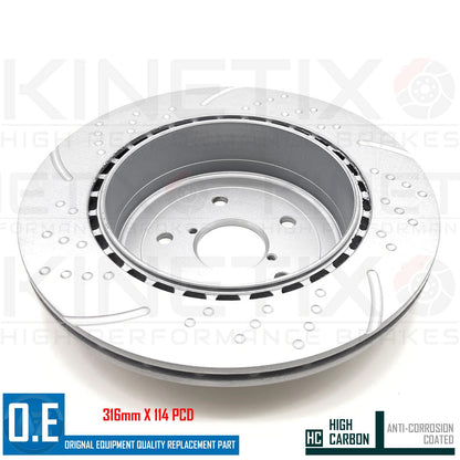 FOR SUBARU IMPREZA (GD,GG,GE) REAR DIMPLED GROOVED BRAKE DISCS PAIR 316mm 114pcd