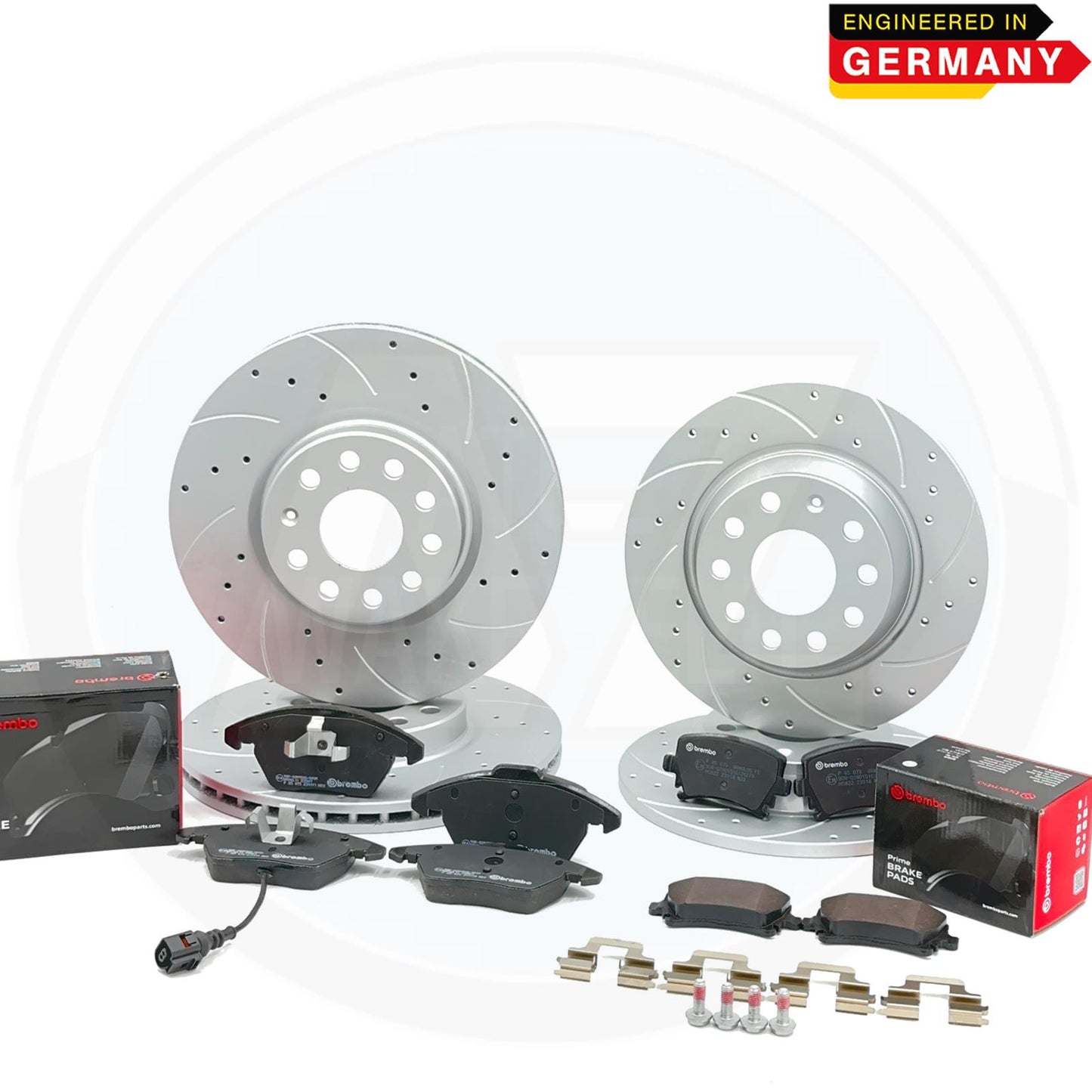 FOR VW GOLF GTI MK5 MK6 FRONT REAR DRILLED GROOVED BRAKE DISCS BREMBO PADS