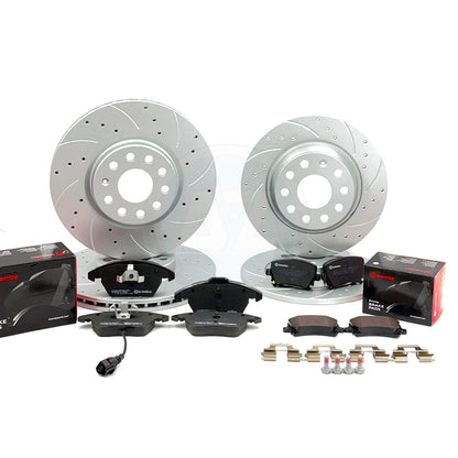 FOR VW GOLF GTI MK5 MK6 FRONT REAR DRILLED GROOVED BRAKE DISCS BREMBO PADS
