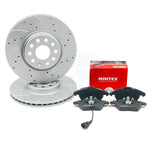 FOR VW GOLF GTi MK6 EDITION 35 DRILLED GROOVED FRONT BRAKE DISCS MINTEX PADS