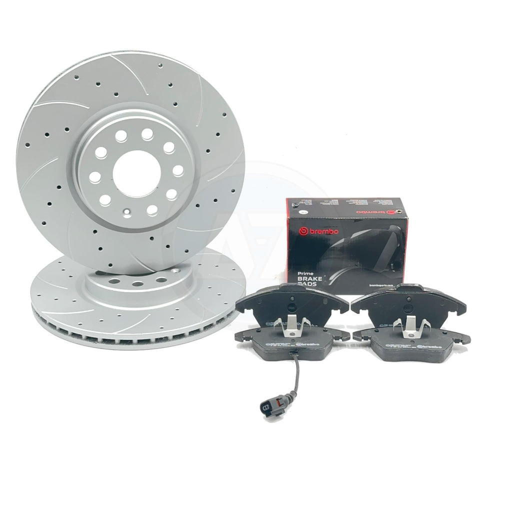 FOR VW PASSAT B6 B7 DRILLED GROOVED FRONT BRAKE DISCS BREMBO PADS 312mm