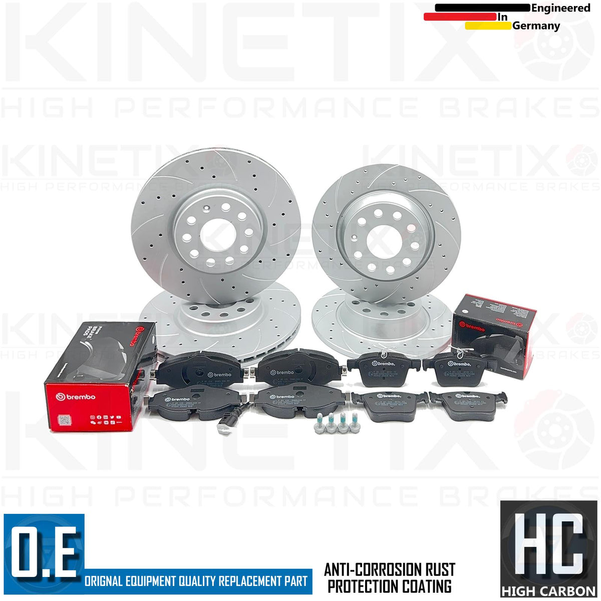 FOR VW GOLF GTI MK7 DRILLED GROOVED FRONT REAR BRAKE DISCS BREMBO PADS 312/300