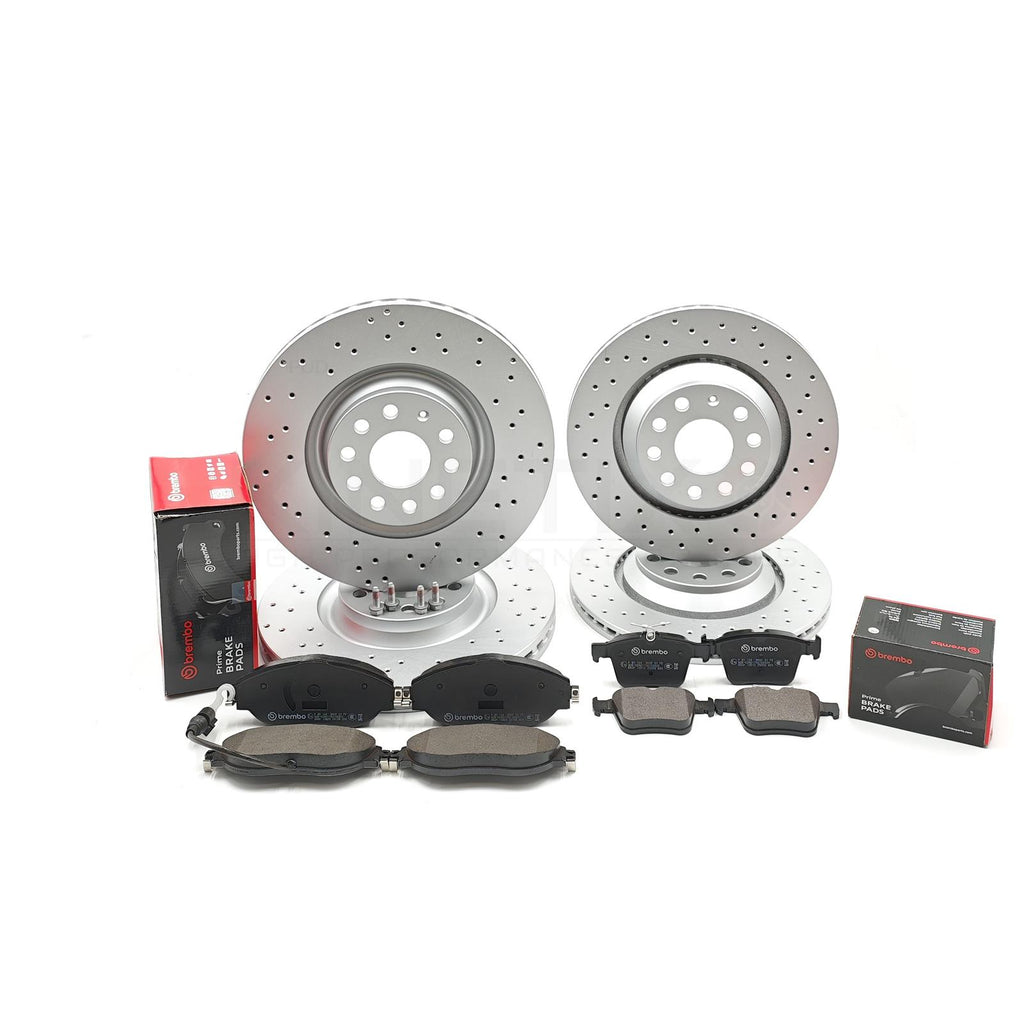FOR VW GOLF R MK7 FRONT REAR CROSS DRILLED BRAKE DISCS BREMBO PADS 340MM 310MM