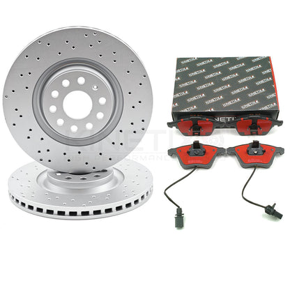 FOR AUDI TTS 8J (08-14) DRILLED FRONT BRAKE DISCS PERFORMANCE CERAMIC PADS 340mm