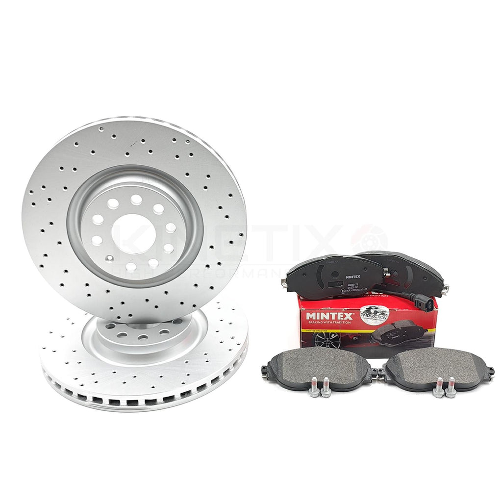 FOR SKODA OCTAVIA 2.0 RS CROSS DRILLED FRONT BRAKE DISCS MINTEX PADS 340mm FR