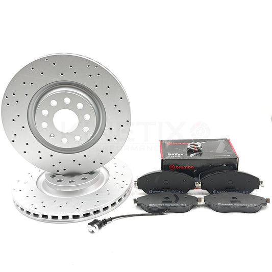 FOR AUDI S3 8V 2013-2020 DRILLED FRONT BRAKE DISCS BREMBO OEM PADS SENSOR 340mm