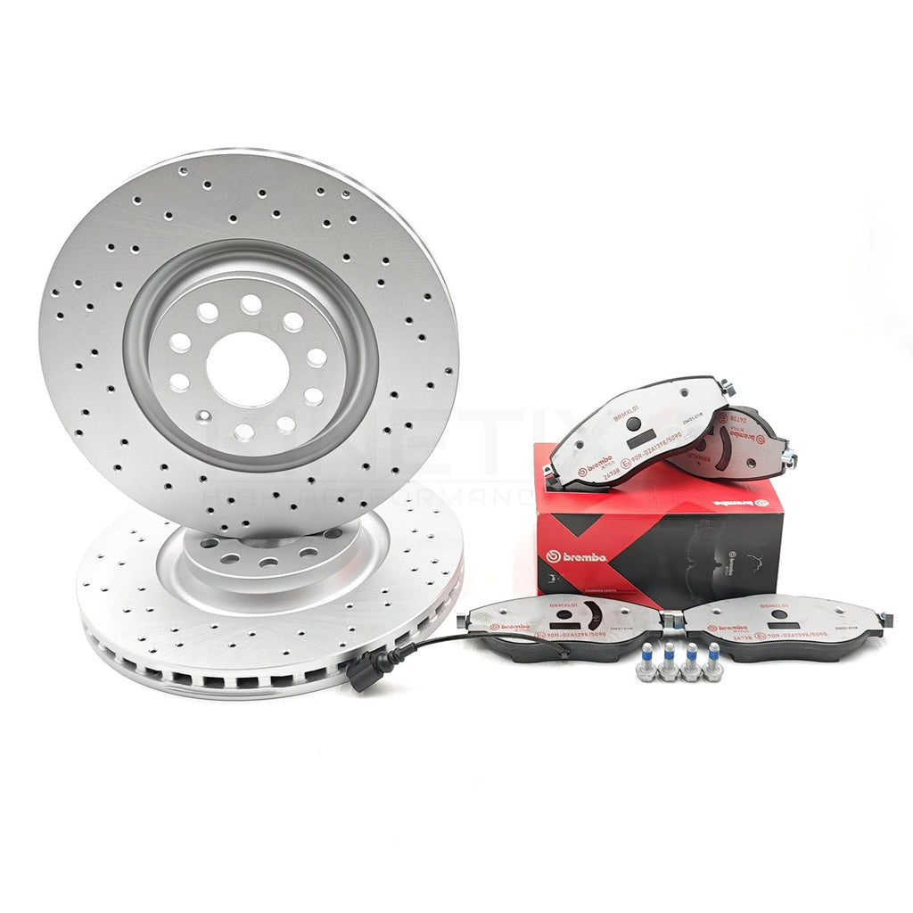 FOR AUDI S3 8V FRONT CROSS DRILLED BRAKE DISCS BREMBO SPORTS XTRA PADS 340mm