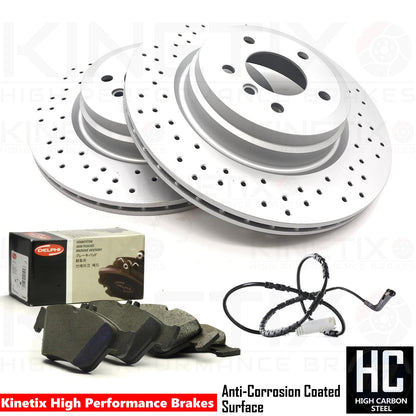 FOR BMW 330i 330d 335i 335d E90 E91 E92 E93 DRILLED REAR BRAKE DISCS DELPHI PADS