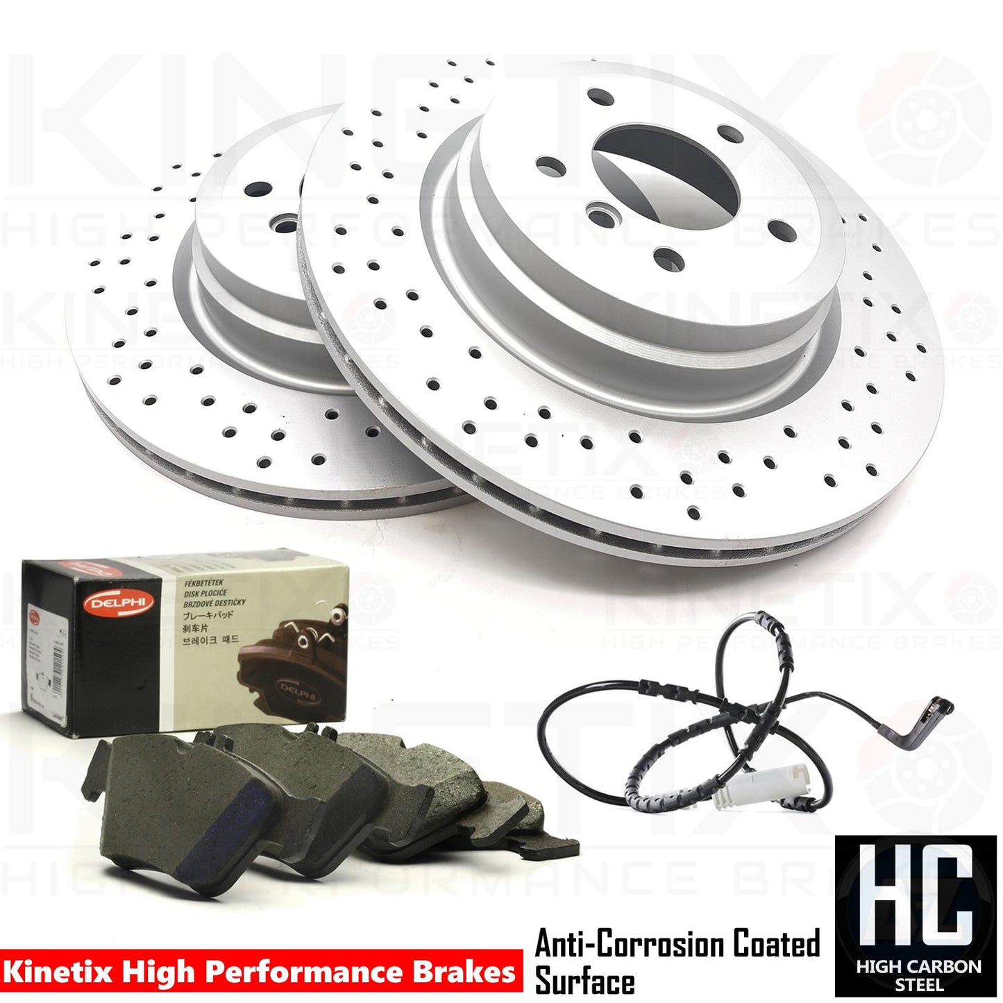 FOR BMW 330i 330d 335i 335d E90 E91 E92 E93 DRILLED REAR BRAKE DISCS DELPHI PADS