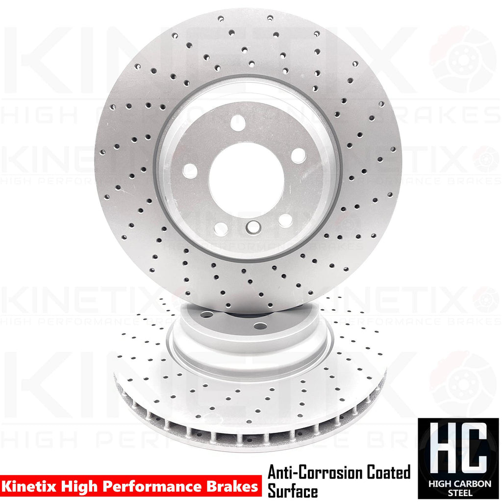 FOR BMW 330i 330d 335i 335d M SPORT FRONT CROSS DRILLED BRAKE DISCS PAIR 348mm
