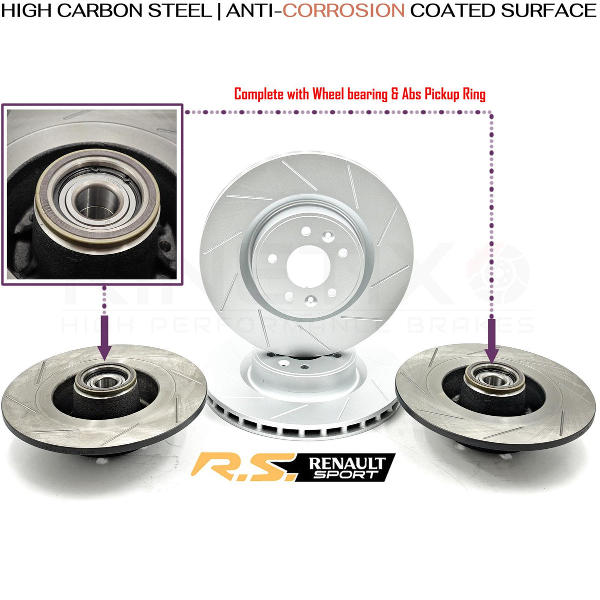 FOR RENAULT MEGANE SPORT RS265 FRONT REAR GROOVED BRAKE DISCS BREMBO PADS FR RR